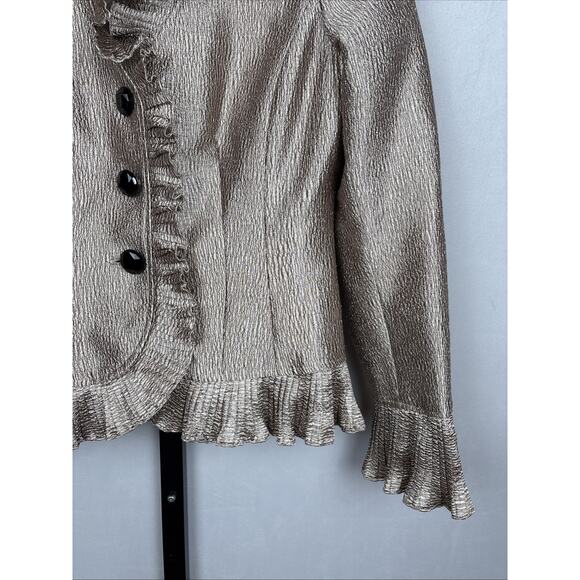 Vintage Victor Costa Jacket Women's 4 Gold Metallic Ruffle Trim 90s Maximalist - Picture 4 of 10